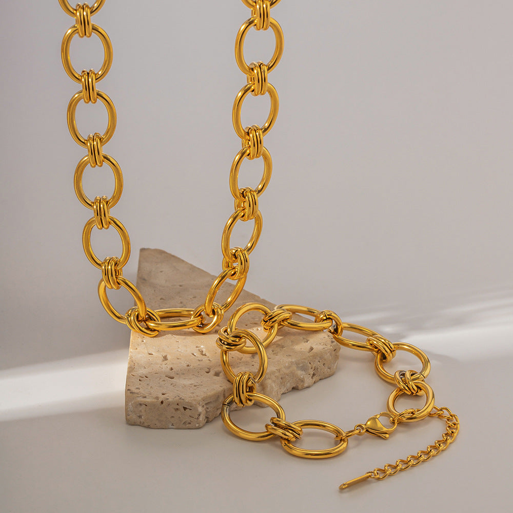 18K gold-plated chunky chain bracelet & necklaces