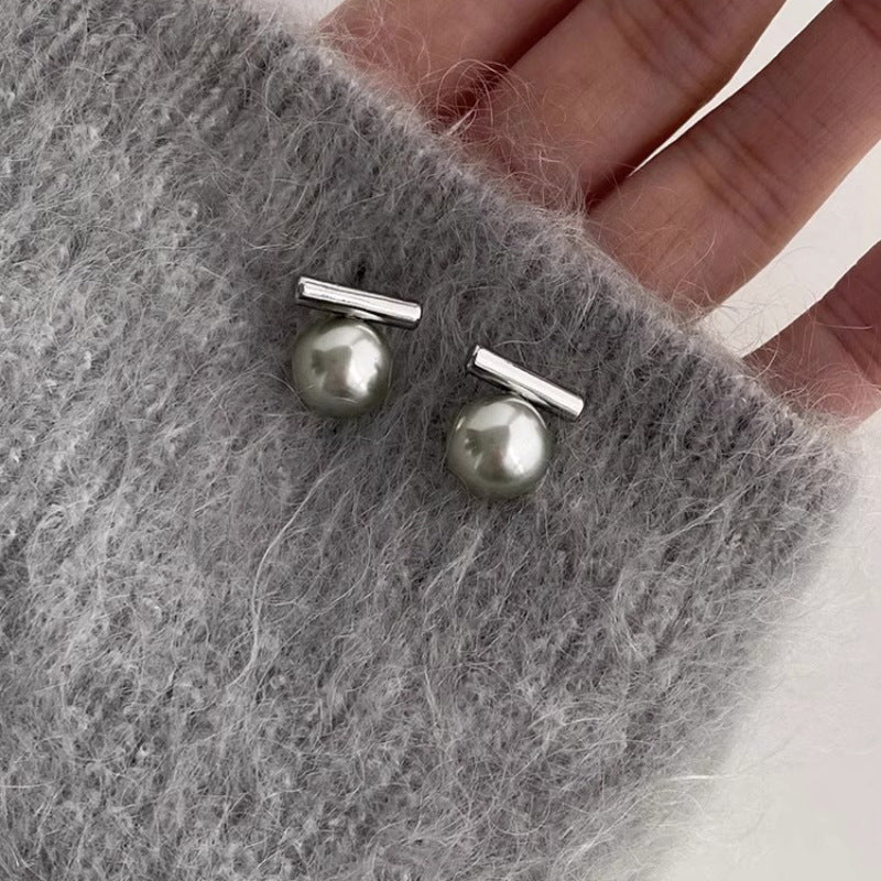 925 Silver Studs with Smokey Grey Bead Earrings