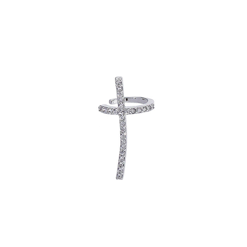 Cross-shaped micro-inlaid zircon ear clips