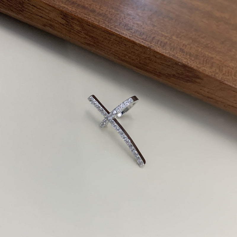 Cross-shaped micro-inlaid zircon ear clips