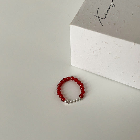 Red agate beaded stretch ring