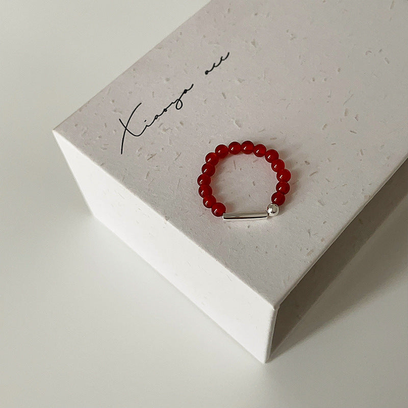 Red agate beaded stretch ring