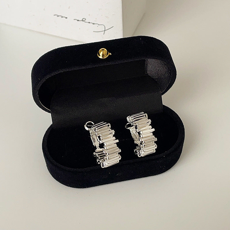 925 silver Stud earrings with irregular metal lines