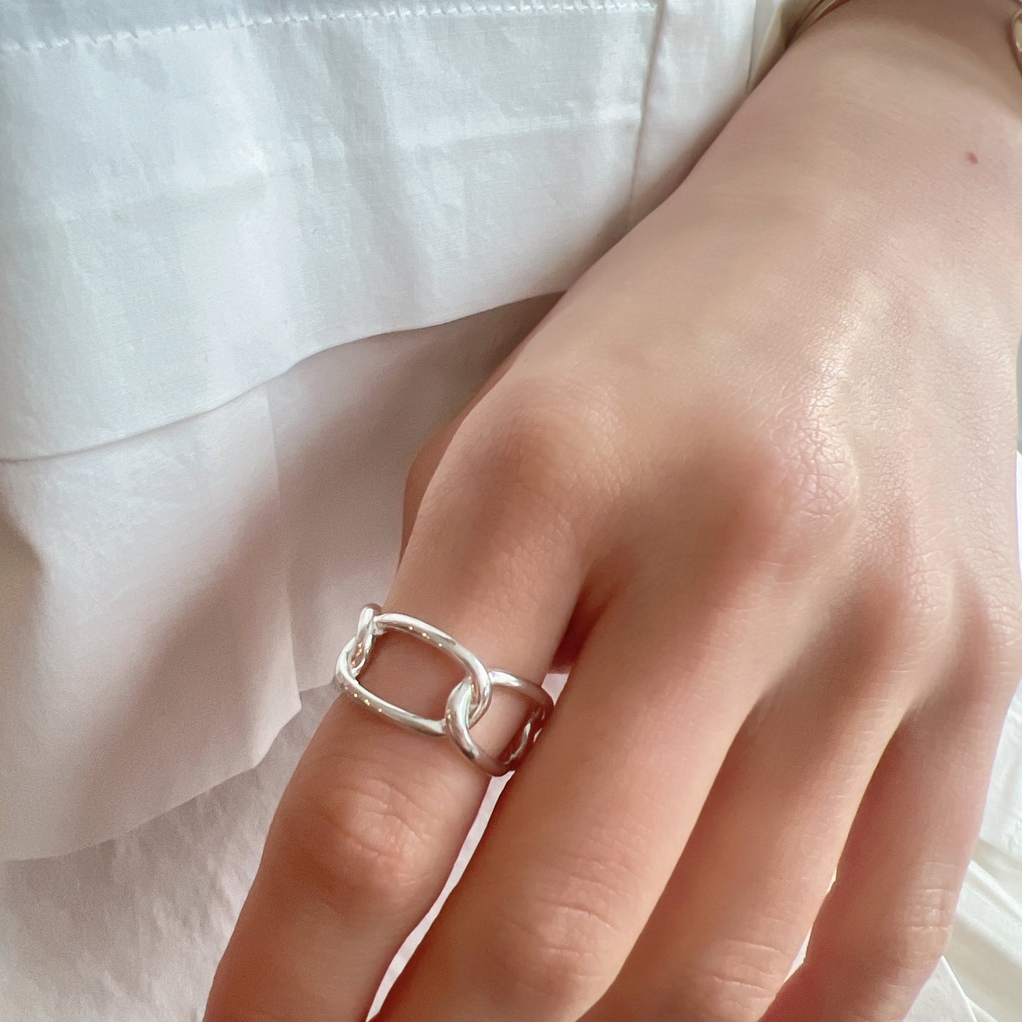 925 Silver Minimalist Geometric Chain Ring