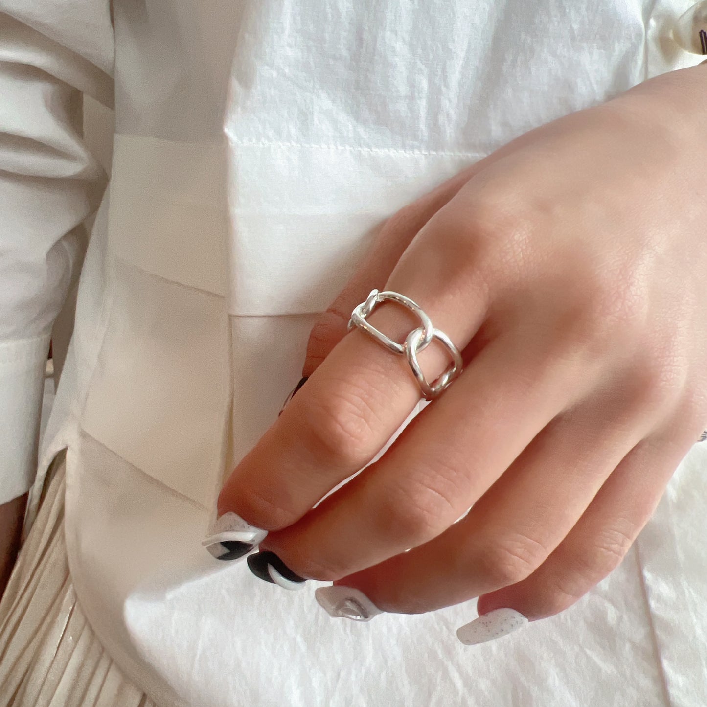 925 Silver Minimalist Geometric Chain Ring